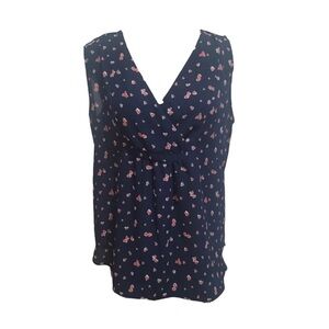 LOFT Outlet Shell Tank Top in Blue w/ Hearts Size Large Petite (LP)